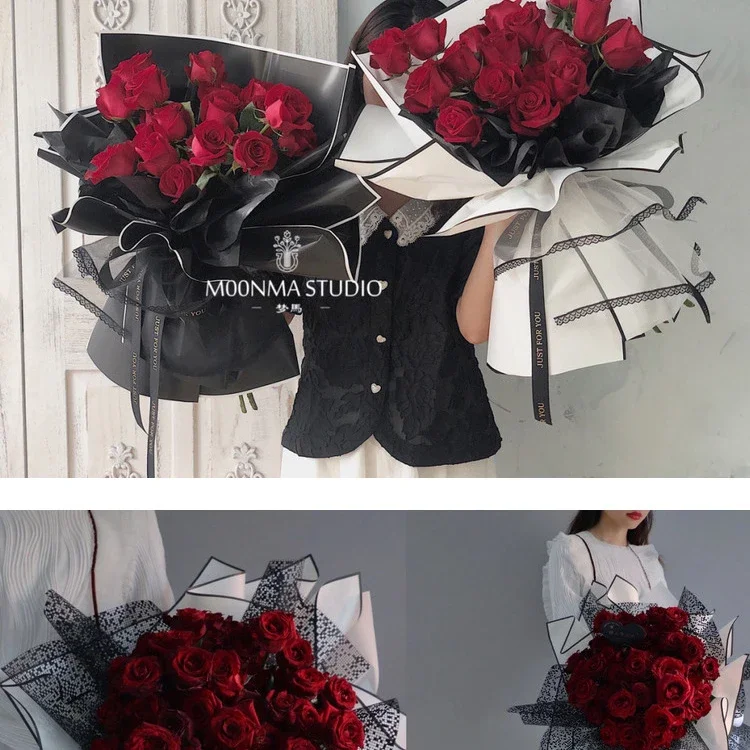 58cm 20 Pieces/batch Black and White Noble Matte Paper Flower Bouquet Packaging Flower Waterproof Craft Paper