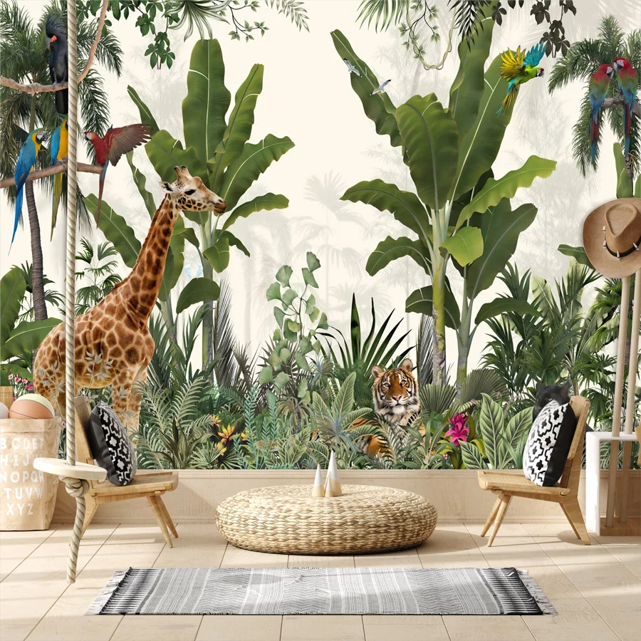 

Peel and Stick Wallpaper Optional Jungle Forest Wallpaper for Living Room Kids Contact Wall Papers Home Decor Animal Panel Mural