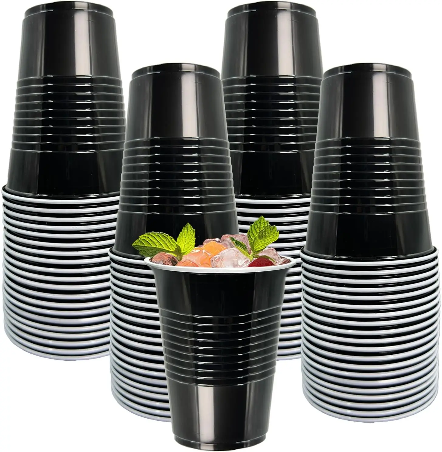 Mehrere Plastikbecher, Einwegbecher, Partybecher, geeignet für Abschlussfeiern, Getränke, Limonade, Saft, Picknicks.