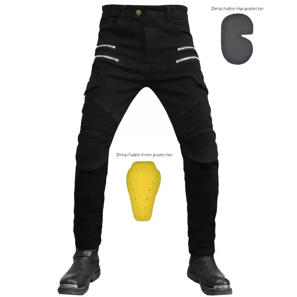 2026 Hot selling motorcycle jeans men's motorcycle workwear multi bag cycling pants zipper casual straight leg pants knee pads