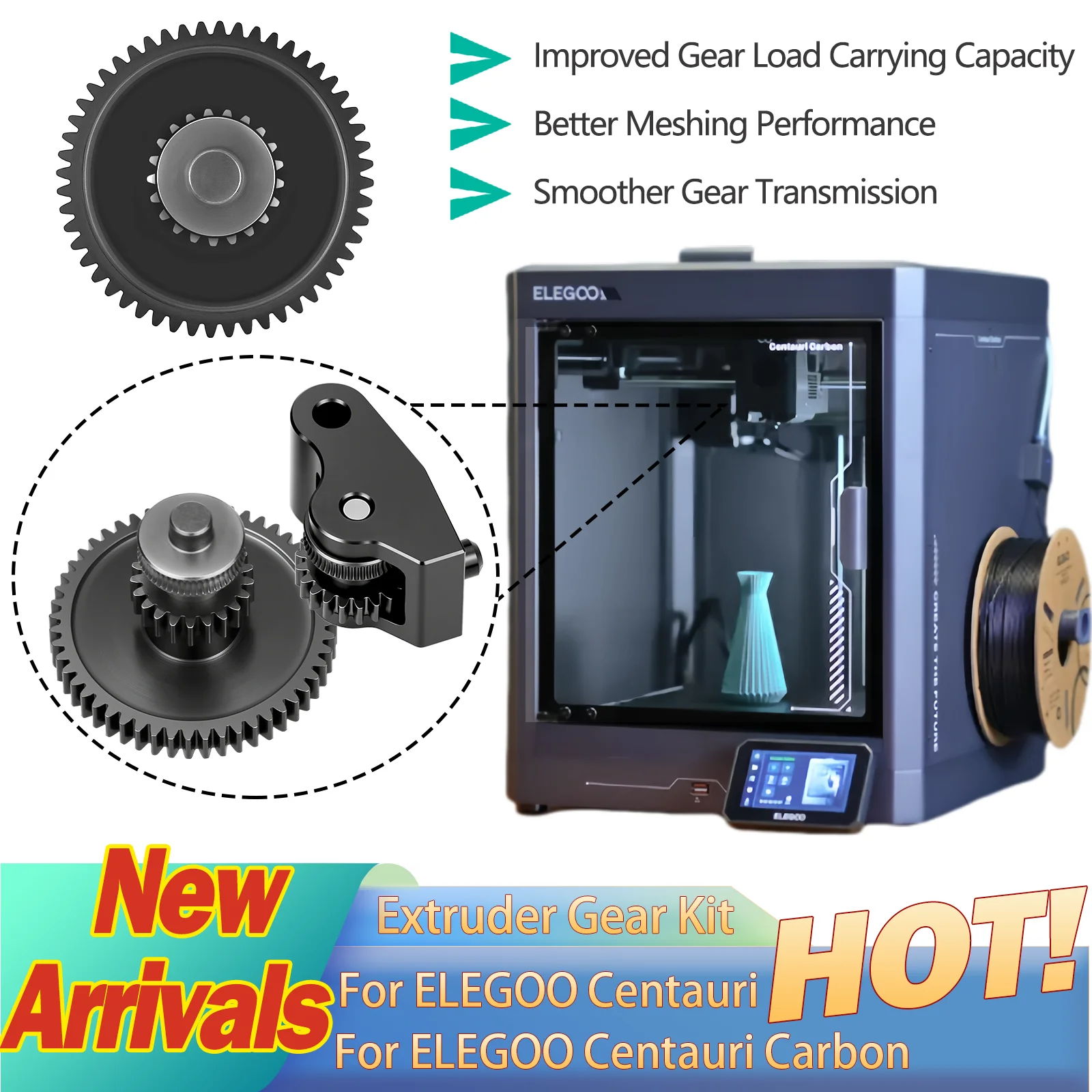 

For Elegoo Centauri Carbon Extruder Hardened Steel Gears High Precision Elegoo Centauri Carbon Parts 3d printer Accessories
