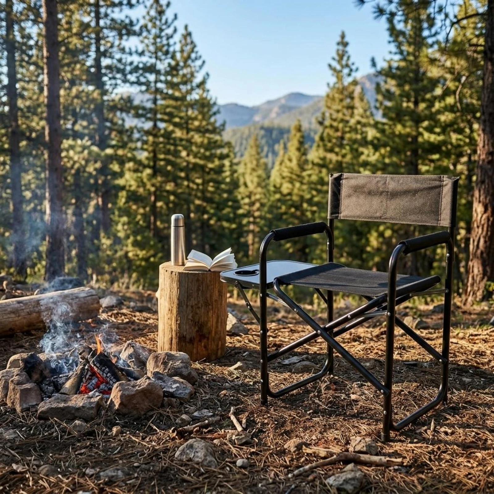 

Folding Camping Chair with Side Table Portable Camping Chair Leisure Furniture Padded Armrests Sturdy