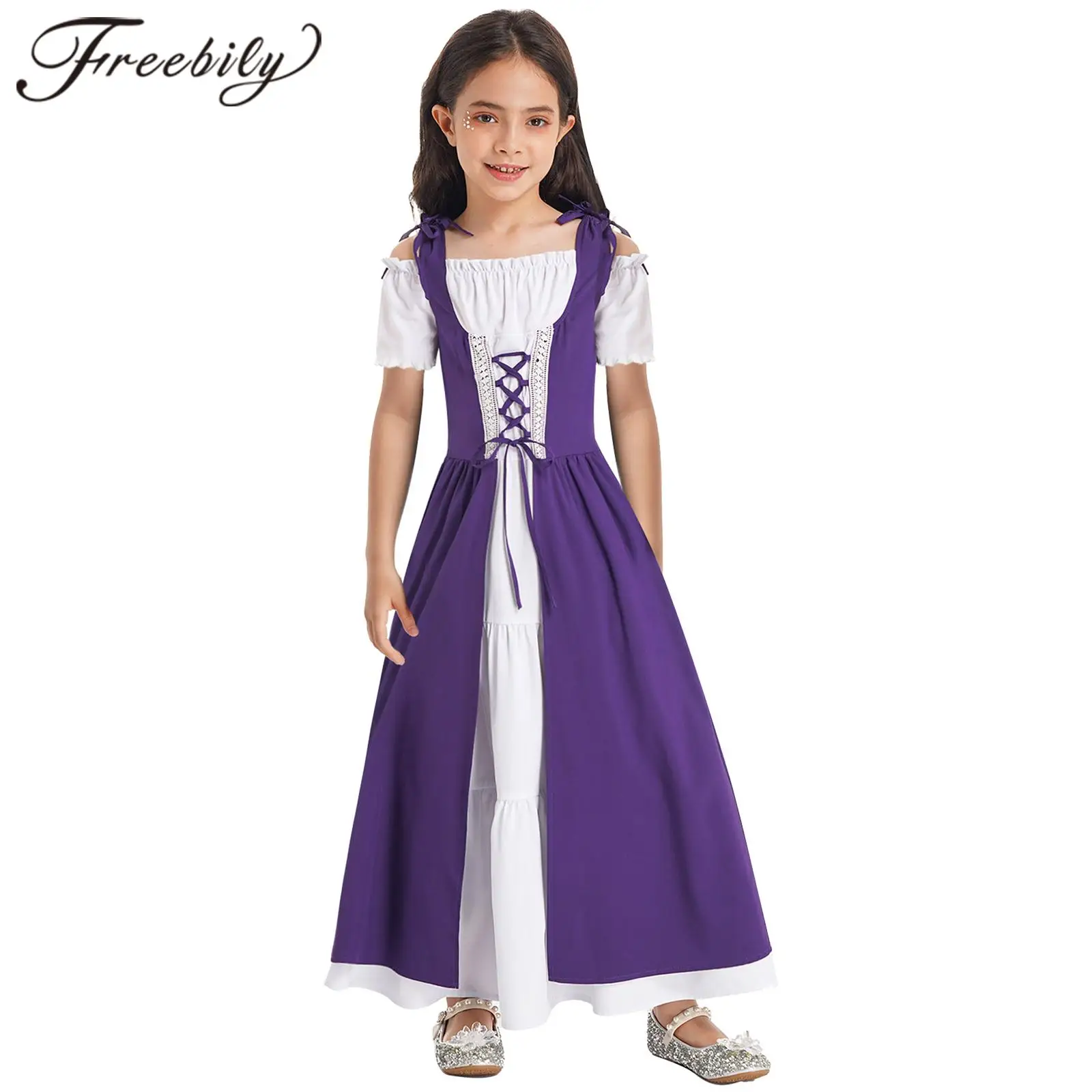 Girls Dress Historical Medieval Renaissance Gown Cosplay Costumes Dancing Robe Victorian Maxi Dress Performance Clothes