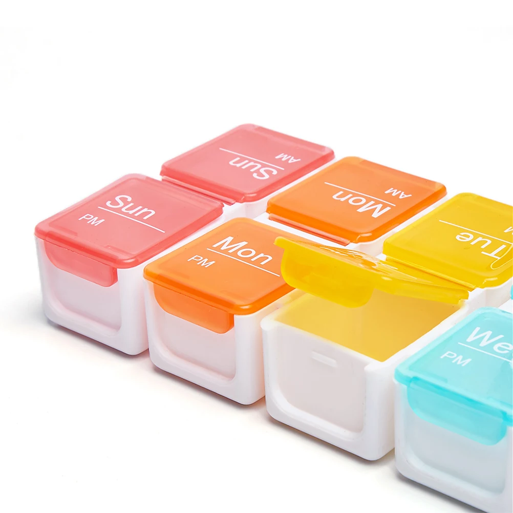 

1Pcs Large Capacity 14-Slot 2-Row Weekly Medicine Organizer See-Through Lids Pill Box for Daily Dose Tracking Portable Tablet