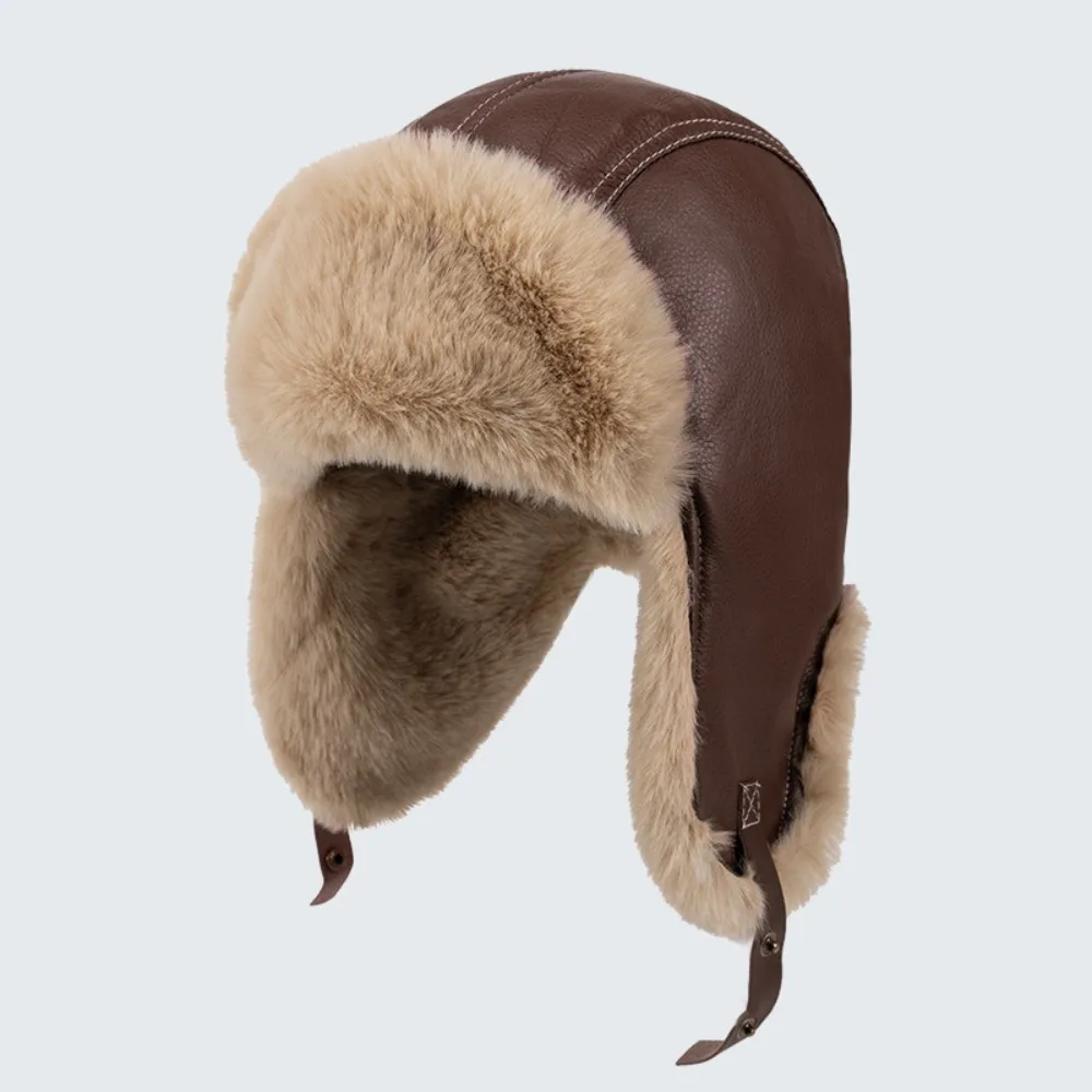 

Casual Pu Leather Winter Pilot Hat Beanie Caps Anti Fog Warm Ski Hat Ear Protection Hat Earflap Cycling Lei Feng Hat Hiking