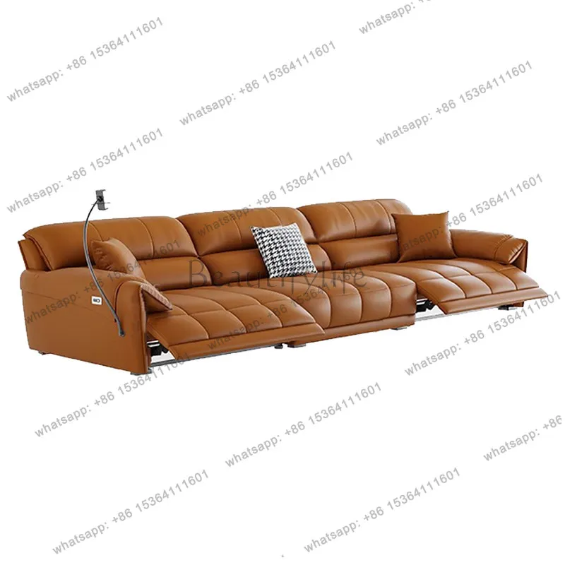 

Electric leather sofa living room first layer cowhide modern simple straight row sofa