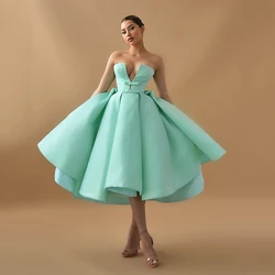 Eightree Formal A-Line Prom Dresses Light Green Sweetheart Satin Evening Dress 2023 Tea Length Cocktail Party Gowns Custom Size