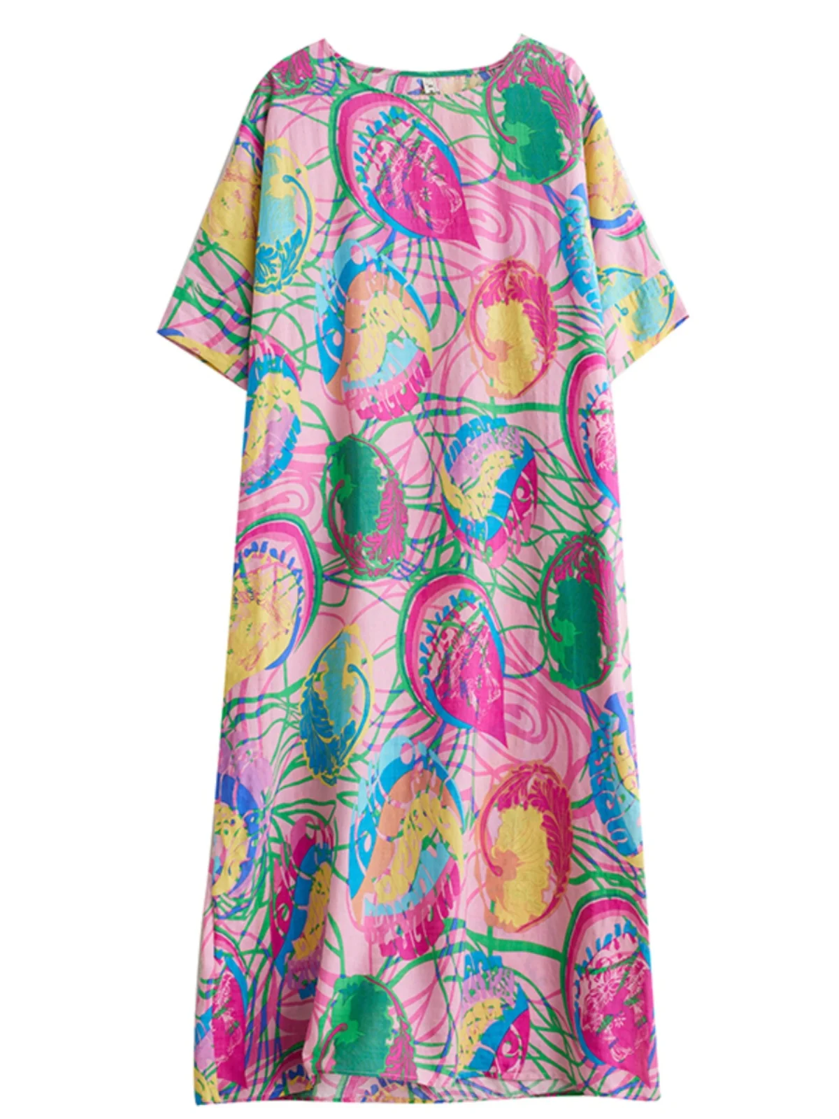 

Летние свободные большие размеры из хлопка и льна с принтом круглые Ne ort Sve Knee-Length Dr Slimming ort Sve Dr Commute Sle