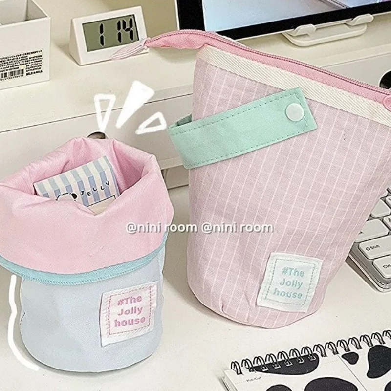 1 Piece Sweet Chic Standing Pencil Case for Kids Ins Fashion Cute Pen Holder Large Capacity Staionery Storage Bag Holder