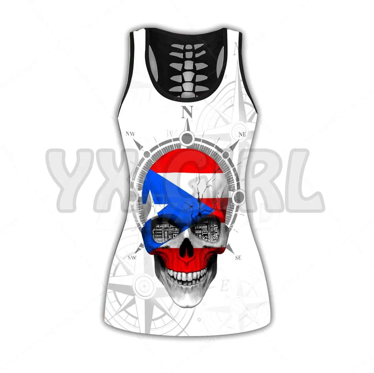 Puerto Rico Flag Skull  3D Printed Tank Top+Legging Combo Outfit Yoga Fitness Legging Women