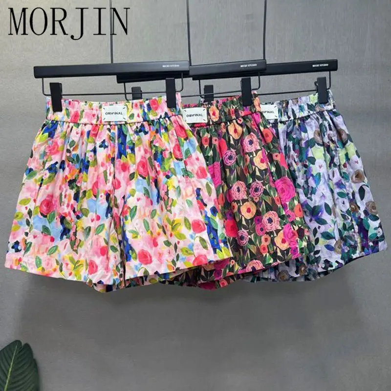 Oversized Summer Casual Printing Multicolor Elastic Waist Wide Leg Pants Femme Fashion Trend Floral High Waist Shorts A727