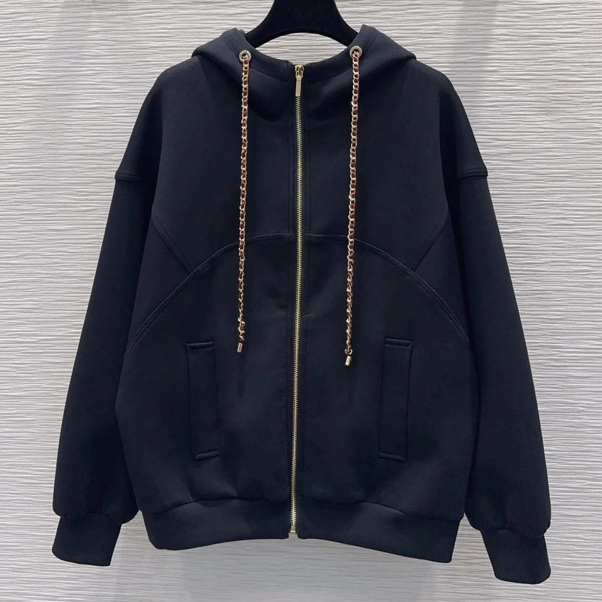 High Quality Women Chain Drawstring Hooded Zip Sweatshirt Set, Trim Midi Mermaid Skirt 2 Piece Outfit lyt26101235