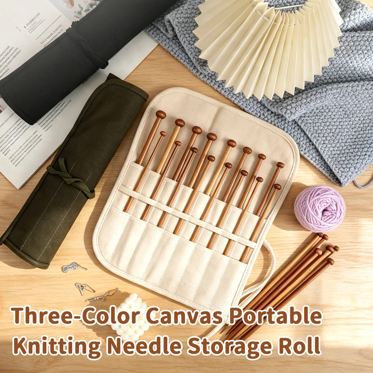 Portable Knitting Needle Storage Bag Multi‑Pockets Crochet Hook Organizer Bag Foldable Sewing Tool Accessories Storage Bag