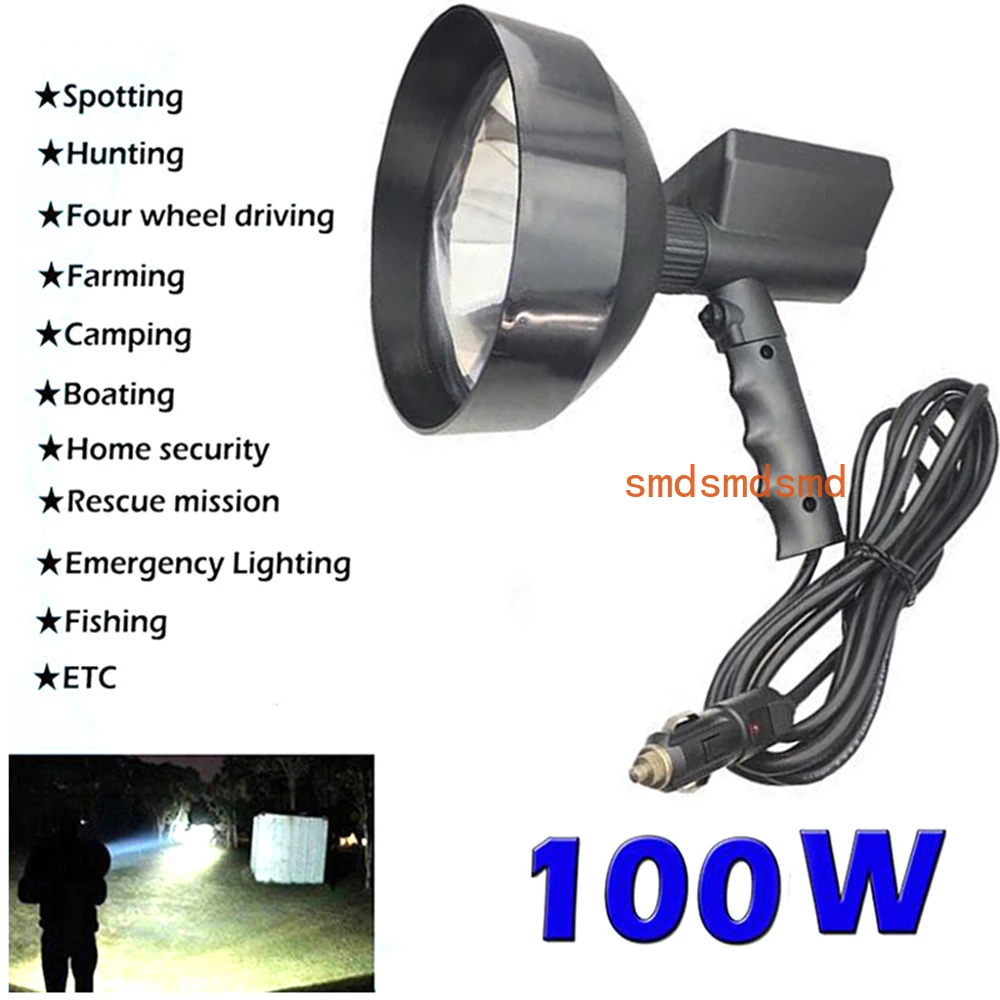 35W Handheld Light Remote Hunting Searchlight 100W Fishing Outdoor Car Handheld Lamp 7inch Strong Searchlight Working Light