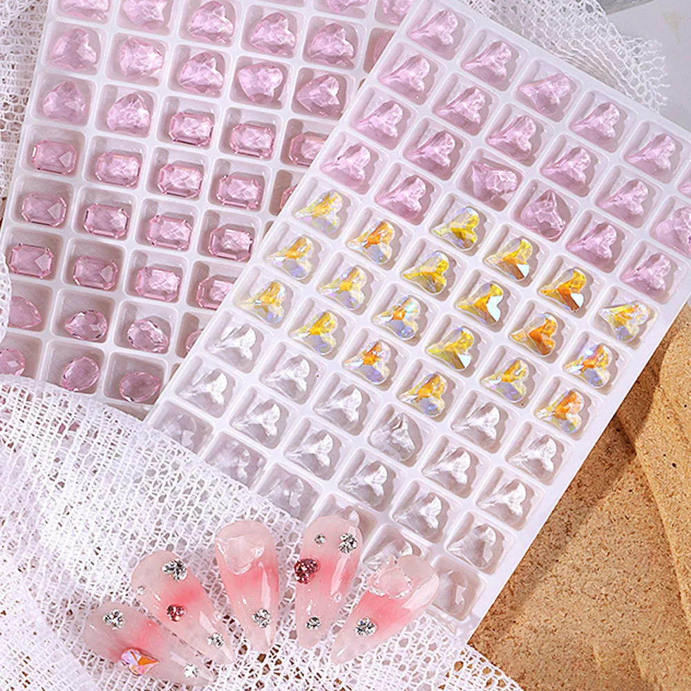 

50pcs/pack Pink Heart Nail Gems Rhinestones,Luxury Transparent Crystals for Nails Art Design Crooked Heart Diamond Nail Jewelry