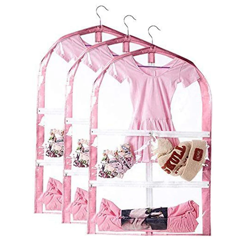 Dance Garment Bags for Dancers Transparent Storage Clear Bag with Zippered Pockets PVC Garment Covers for Kids Dance Clothes