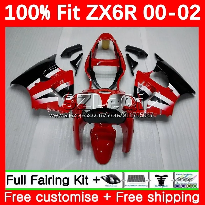 Injection + Decal For KAWASAKI NINJA ZX 6R 636 6 R ZX636 ZX6R Factory red 00 01 02 2No.21 ZX-636 ZX-6R 2000 2001 2002 Fairings