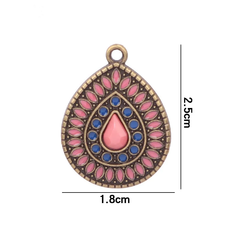 50pcs/lot 25*18mm Bohemian Style Ancient Silver Color Drop Shape Enamelled Alloy Charms Ear Pendant DIY Jewelry Earring