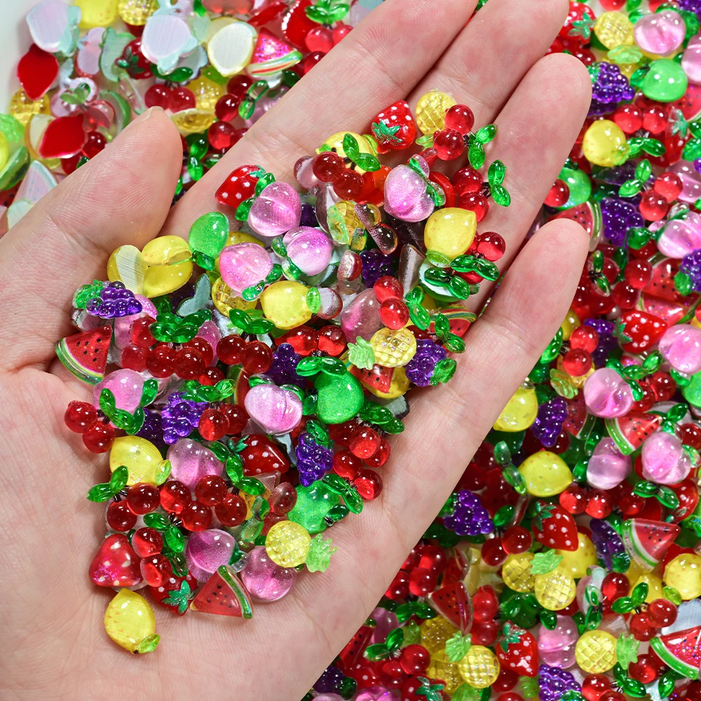 50Pcs 3D Summer Fruits Nail Charms Flatback Strawberry Watermelo Cherry Peach Lemon Nail Art Decoration Hairwear Manicure Decor image 2