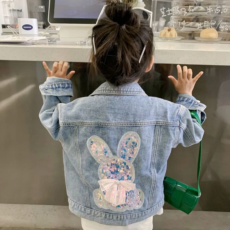 1 2 3 4 5 6 8 10 Years Girls Denim Jacket Cute Rabbit Spring Autumn Fashion Little Princess Baby Coat Birthday Gift Kids Clothes