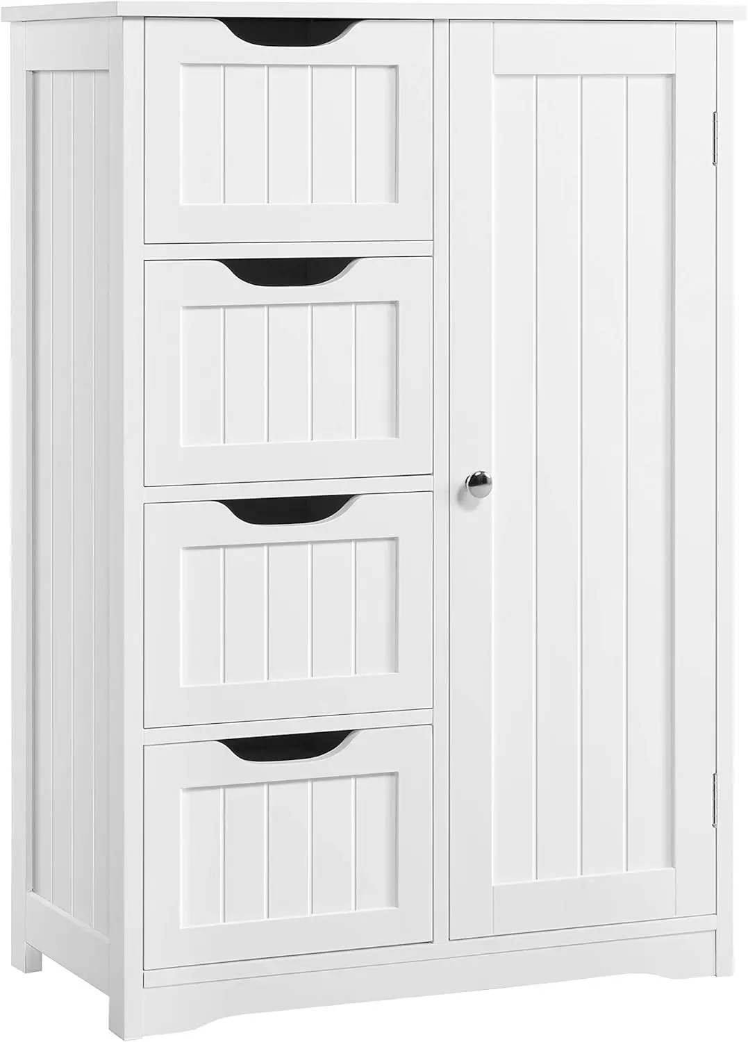 

Wooden Floor Cabinet, Side Storage Organizer with 4 Drawers and 1 Cupboard, Freestanding Entryway Storage Unit Console