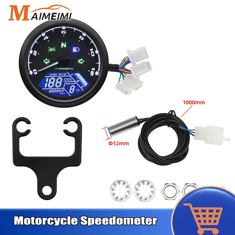 Universal Motorcycle Speedometer Dashboard Panel Digital LCD Display Speed Tachometer 0~12000RPM for Honda Yamaha 1-4 Cylinder