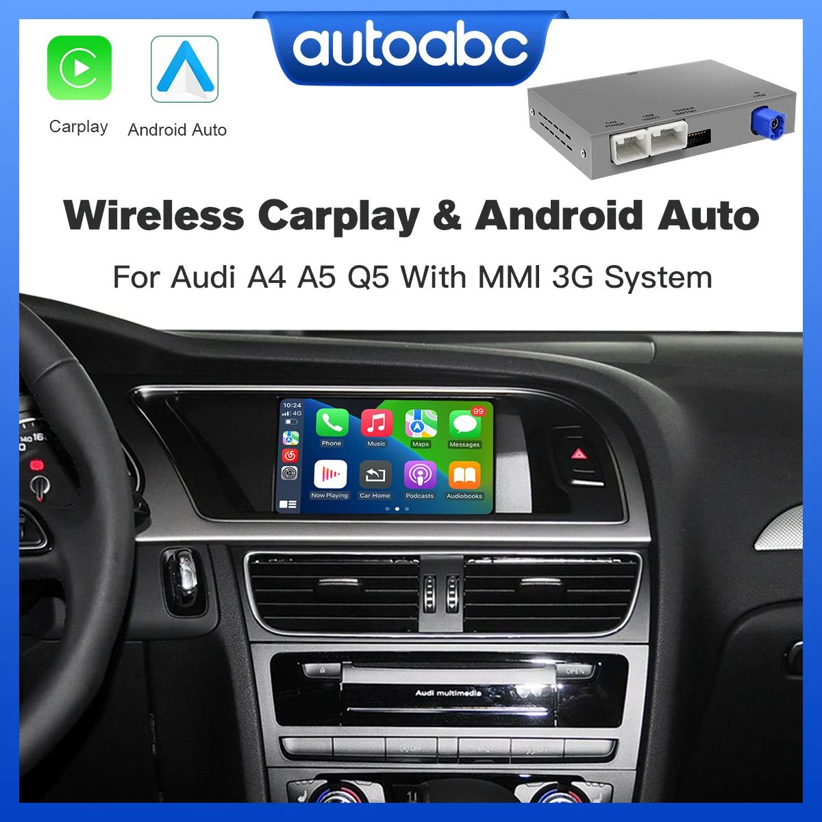 New Wireless CarPlay Android Auto Multimedia Module for Audi A4 B8 A5 Q5 2009-2015 Mirror Link Bluetooth Audio Rear Camera Box