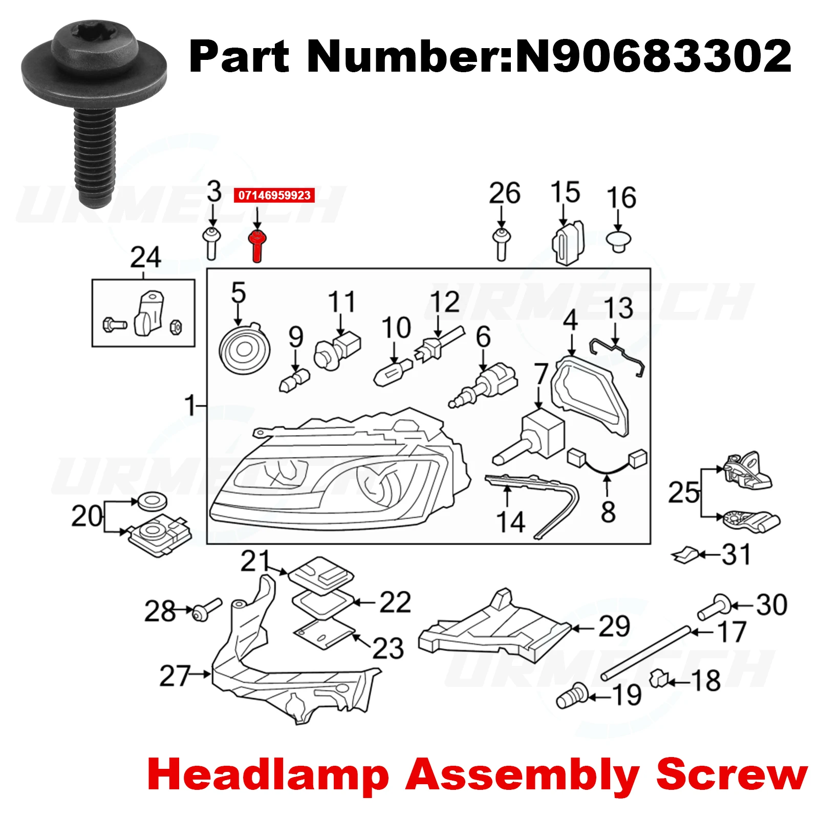 For Volkswagen VW Passat B5 Golf 2010-2012 Torx Round Head Screw Bolt With Washer N90683302