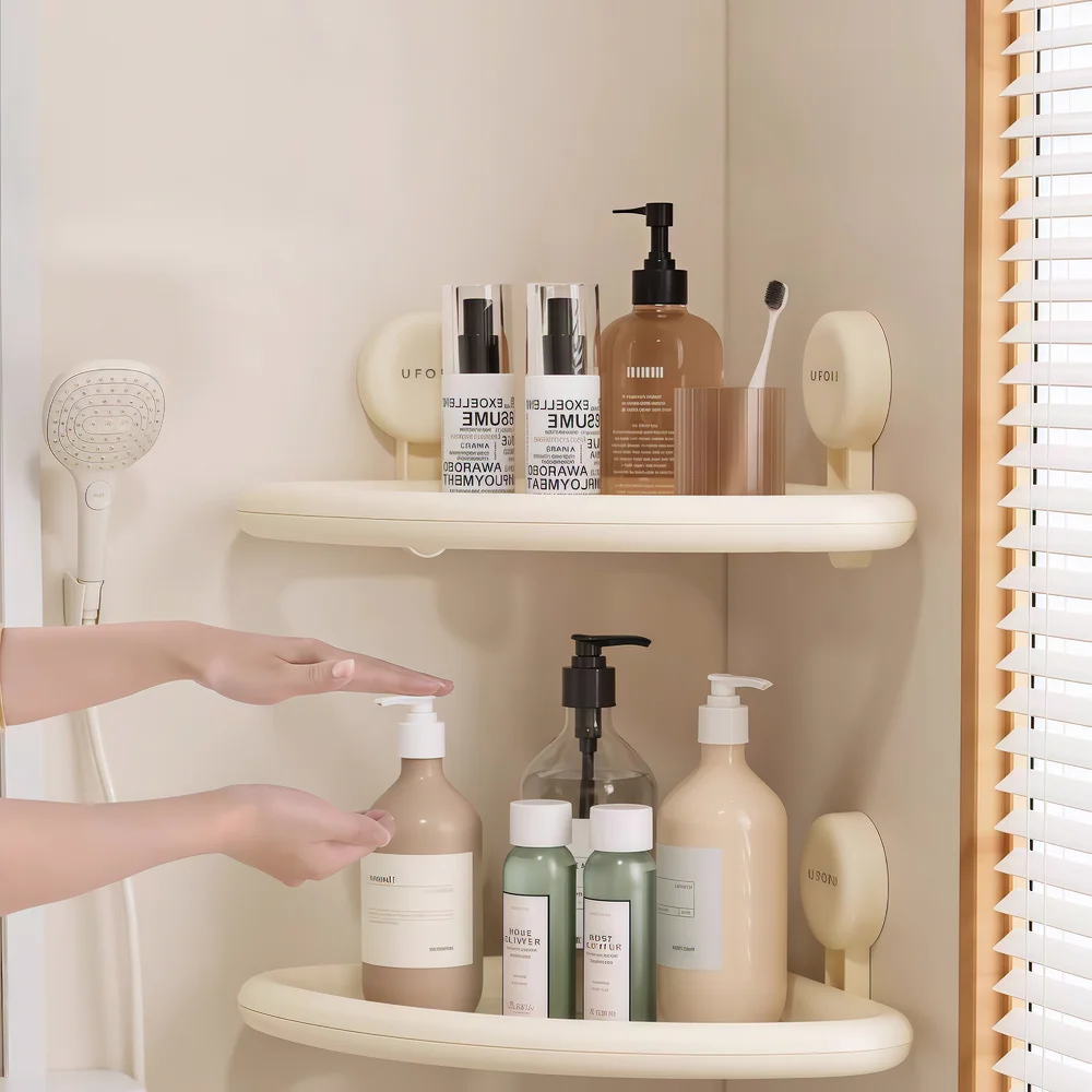 

Dopamine No-Drill Suction Cup Bathroom Triangle Shelf for Home Apartment Boat Hotel Bathroom Toiletries Storage Organizer