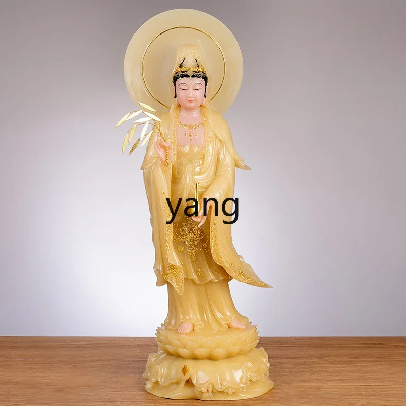 LM， marble Guanyin Bodhisattva standing statue at home worshiping Buddha statue at home Western three sages