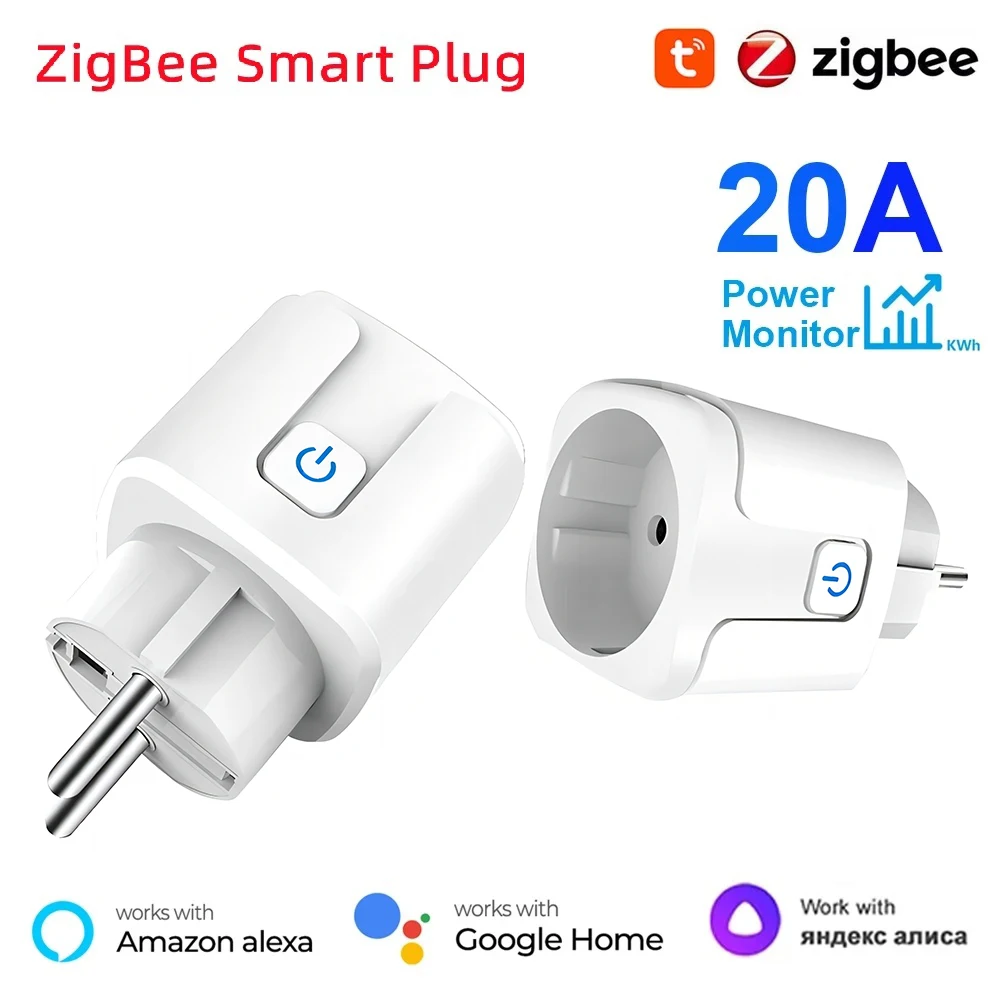 Tuya Smart Plug Zigbee EU 20A Socket With Power Monitor Timing Voice Control Smart Home Wireless Compatible Alexa Google Home