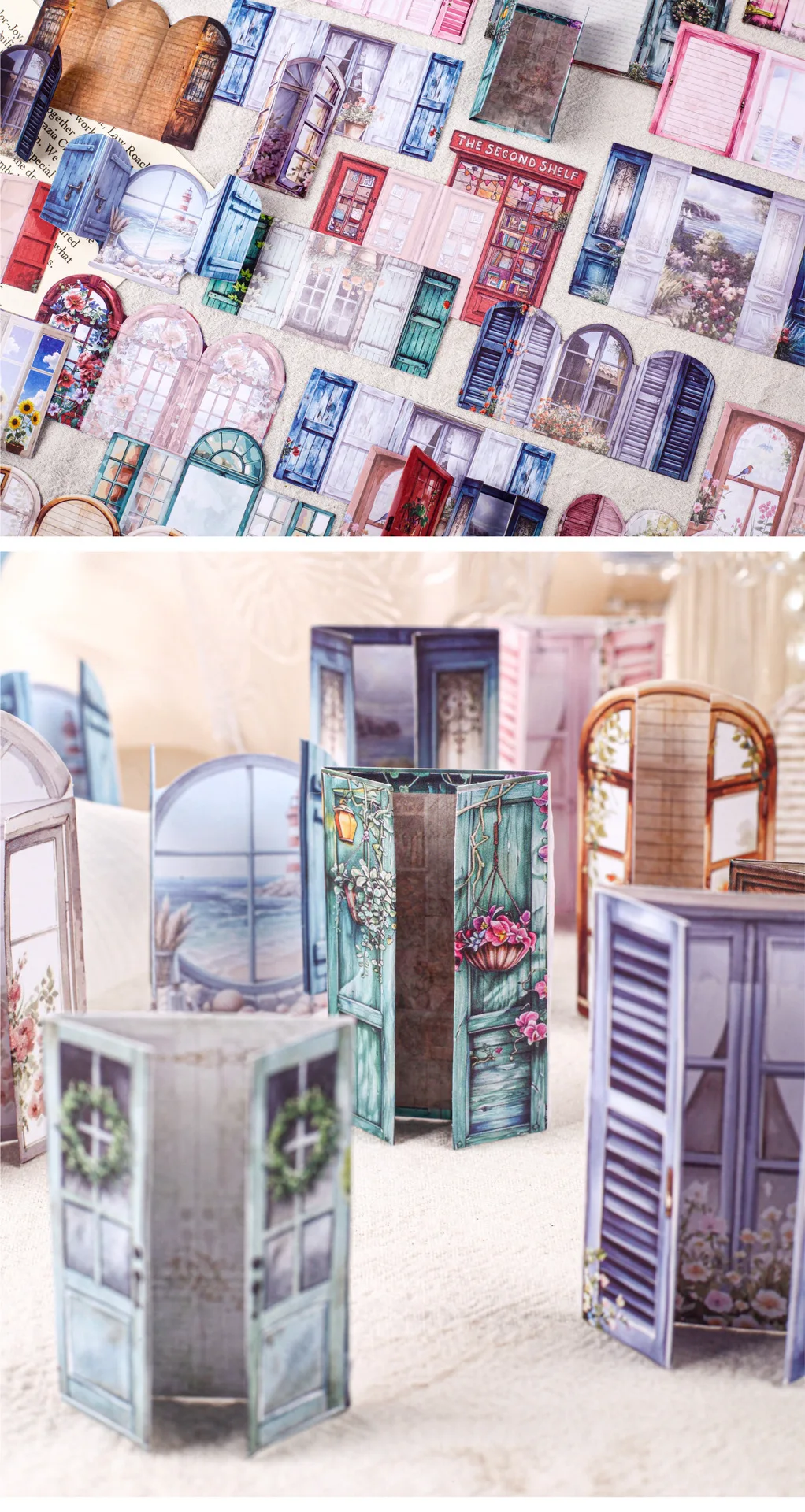 1pack/2pack Handbook Material Stickers Collection Light Vintage Window Organs 10pcs Per Pack Door and Window Themed Time