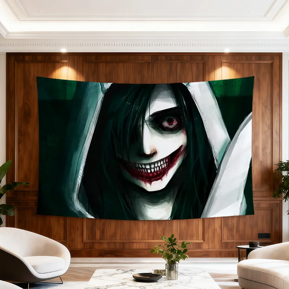 Cartoon Jeff The Killer Flagge für Zimmer, Wohnheim, Party, Hogar, Nachttisch, Wohnzimmer, Wandbehang, Gartendekoration, Banner, Geschenk – Detail 15