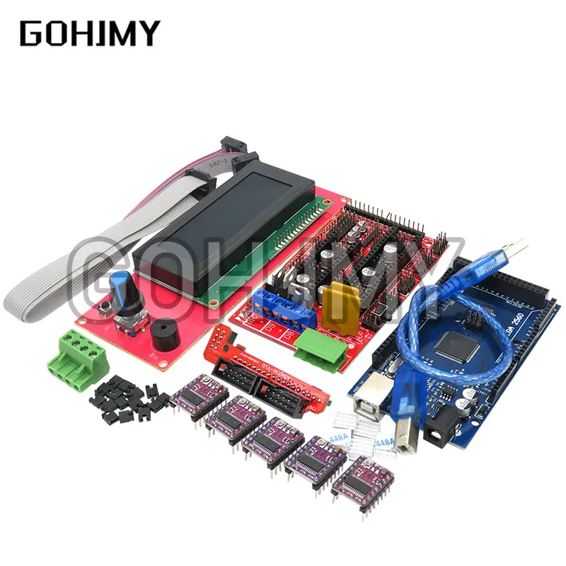 Mega 2560 R3 CH340+1pcs RAMPS 1.4 Controller+5pcs A4988/DRV8825 Stepper Driver Module+1pcs 2004 controller for 3D Printer kit