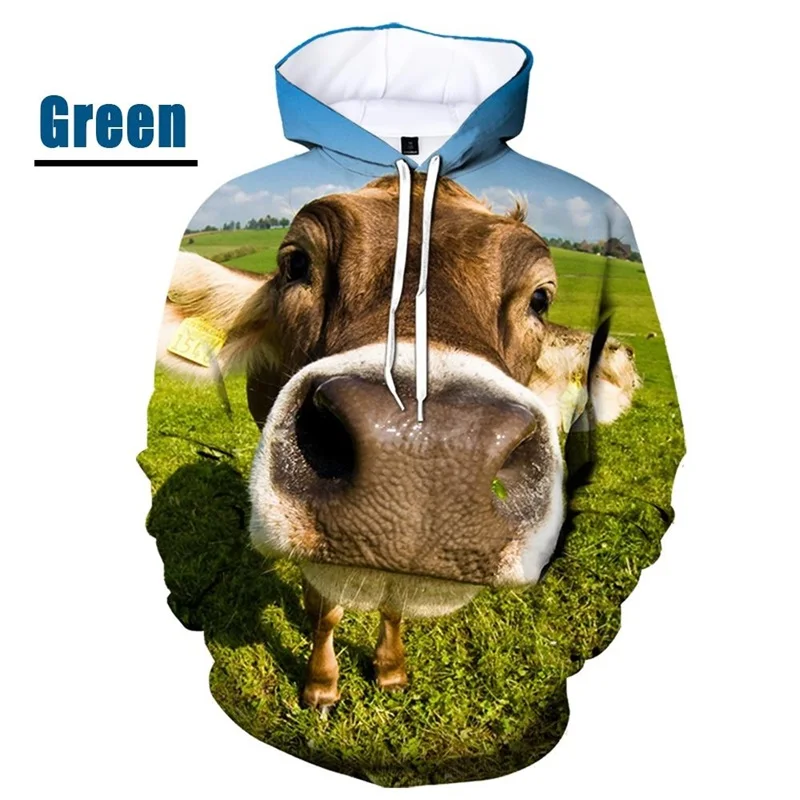 3D Print Funny Cow Graphic Hoodies For Men Hip Hop Couple Pullovers Hoodie Tops Casual Cattle Print Oversized Sweatshirts