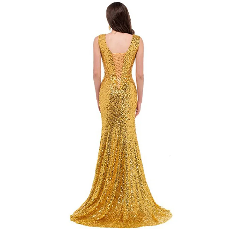 Customized Shiny Mermaid Evening Dresses Women Sequins Sexy V-Neck Prom Party Gowns Formal Vestido De Fiesta robes de soirée