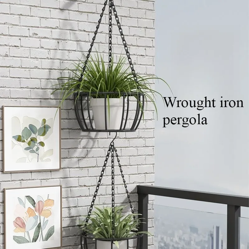 Suspension Type Iron Flower Basket Balcony Hanging Basket Garden Decoration Household Storage Rack Gardening Pot Home Decoration
