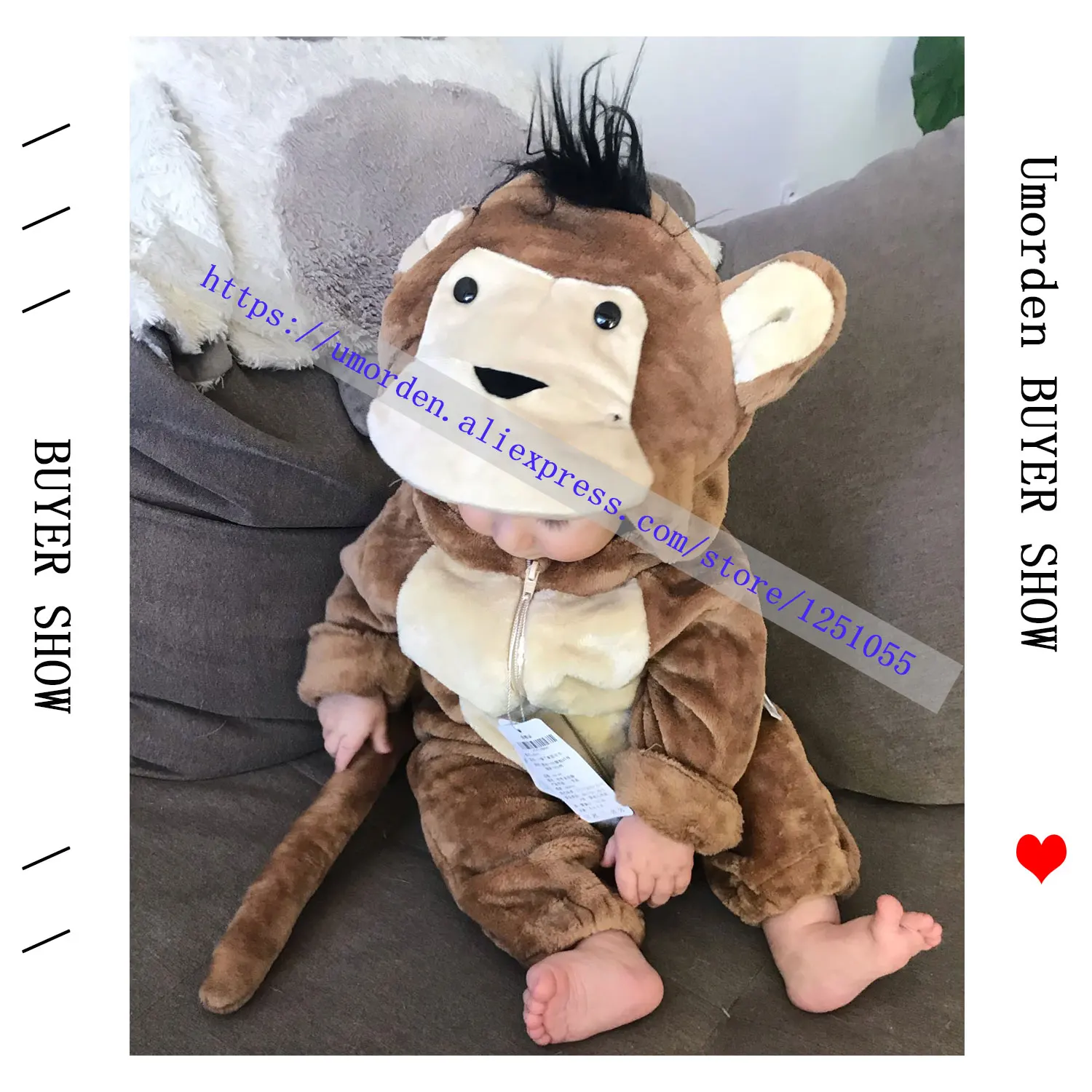 Umorden Baby Monkey Costume Kigurumi Cartoon Animal Rompers Infant Toddler Child Jumpsuit Onesie Flannel Halloween Fancy Dress