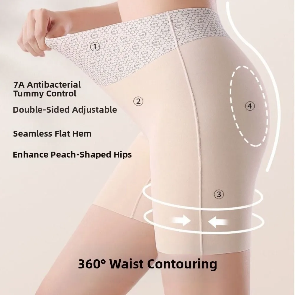 New High Waist Ice Silk Panties Tummy-Control Hip-Lifting Anti Friction Safety Pants Seamless Boxer Panties Women