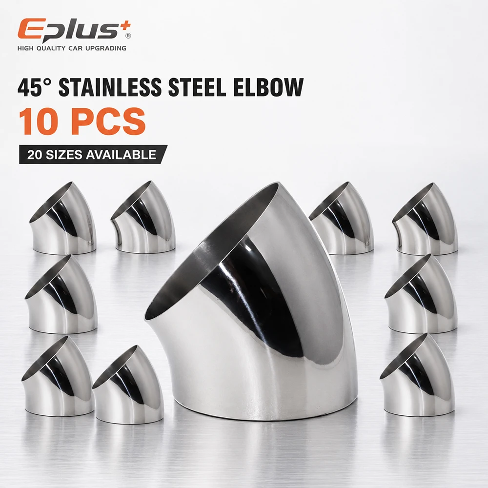 10PCS Stainless Steel Universal 45 Degree Elbow Pipe Polished Weld‑On Pipe Fitting Bend Tube for Car Exhaust Industrial Pipeline