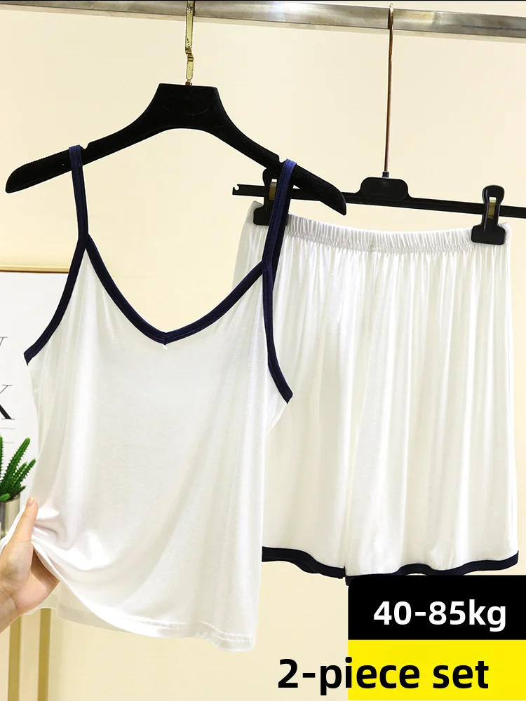 Thin Modal Strap Short Set Women Summer V-neck Sleeveless Home Clothes plus Size Slimming Base Two-piece Set Comfortable Slee...