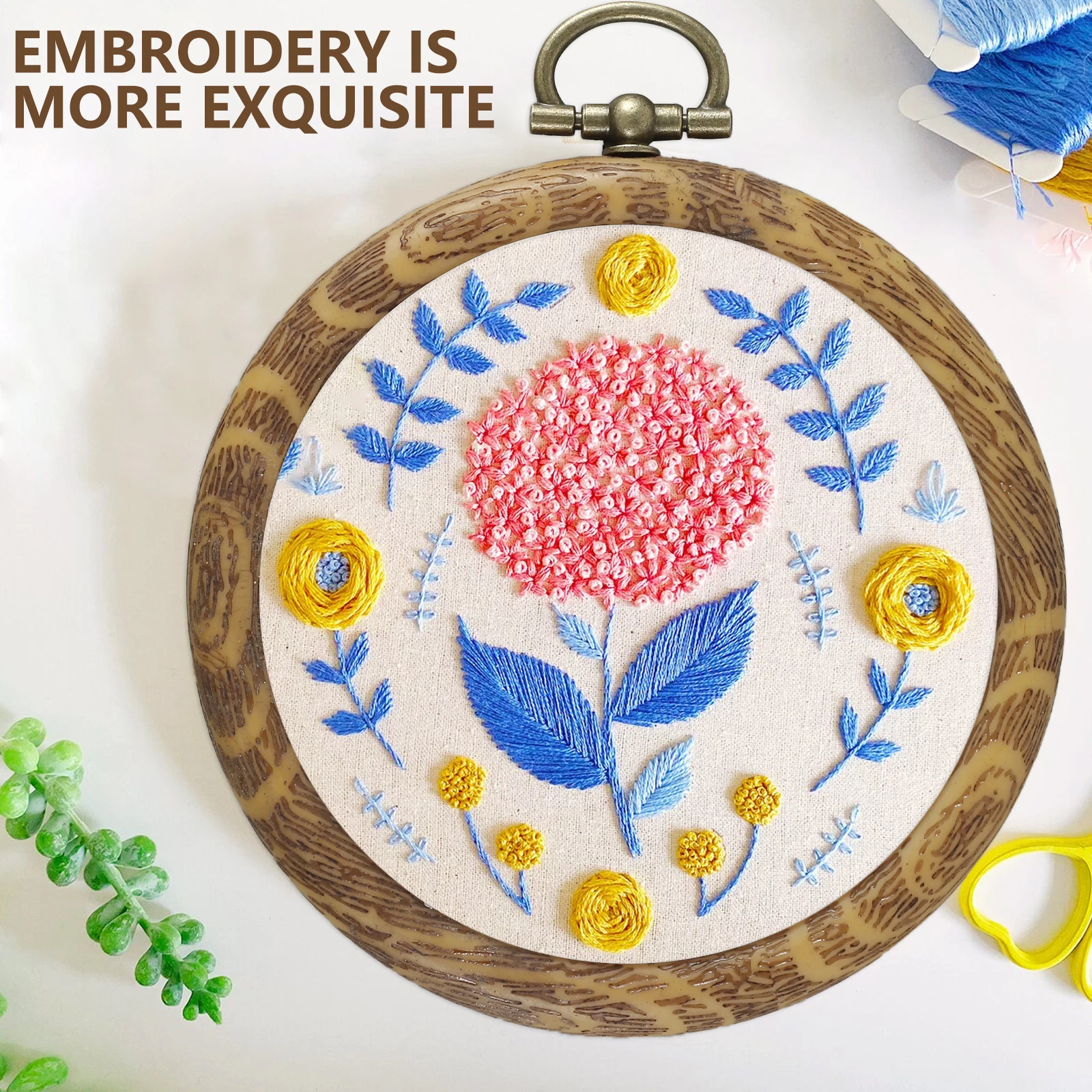 10Pcs Round Embroidery Hoop Imitated Wood Embroidery Display Frame Circle Rubber Cross Stitch Hoop Rings Hanging Anti-slip