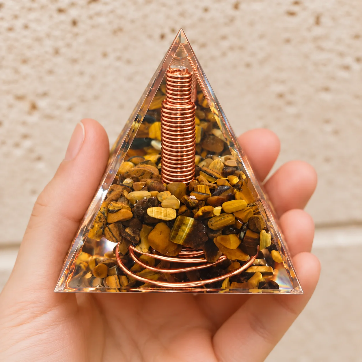 1pc Orgonite Pyramid With Tiger Eye, Energy For Yoga, Crystal Gifts, Crystals For Home Office Decoration, Balance Your Energy