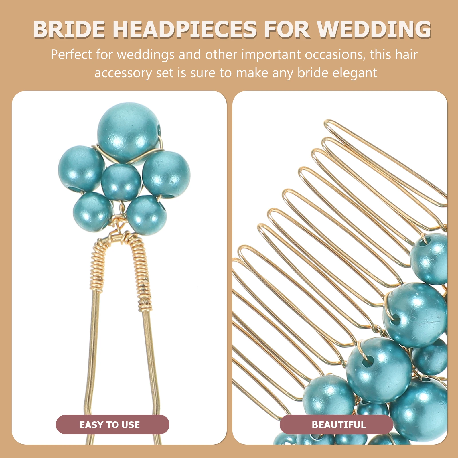

1 set Green Accessories Set Wedding Bridal U Shaped Hairpins Combs Golden Copper Wire Bride Comb Clip Hair For Women