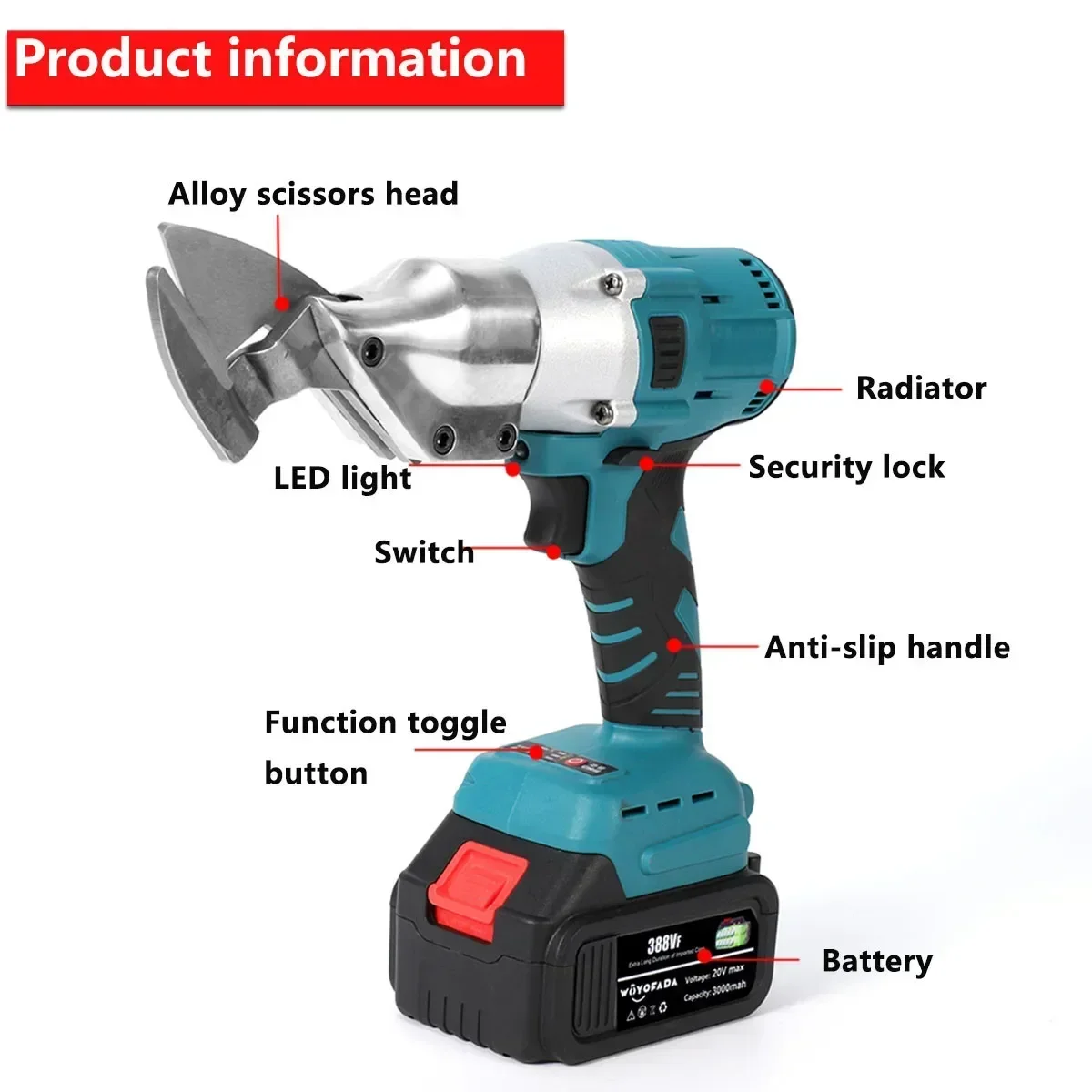 18V Household Cordless Electric Scissors, Rechargeable Cutter, Portable DIY Cutting Tool For Leather Metal Cardboard Cutting