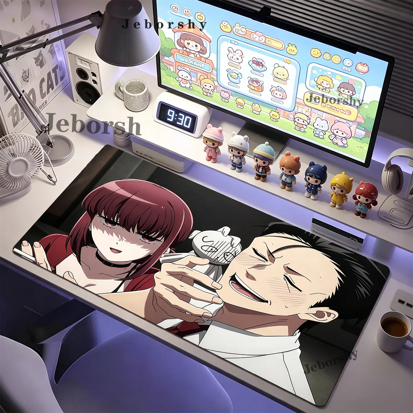 Anime Mouse Pad Gamer XXL Mat Anime Couple Suit Man Long Burgundy Hair Lady Dark Grey Base Desk Pad Office Gaming Home Desk