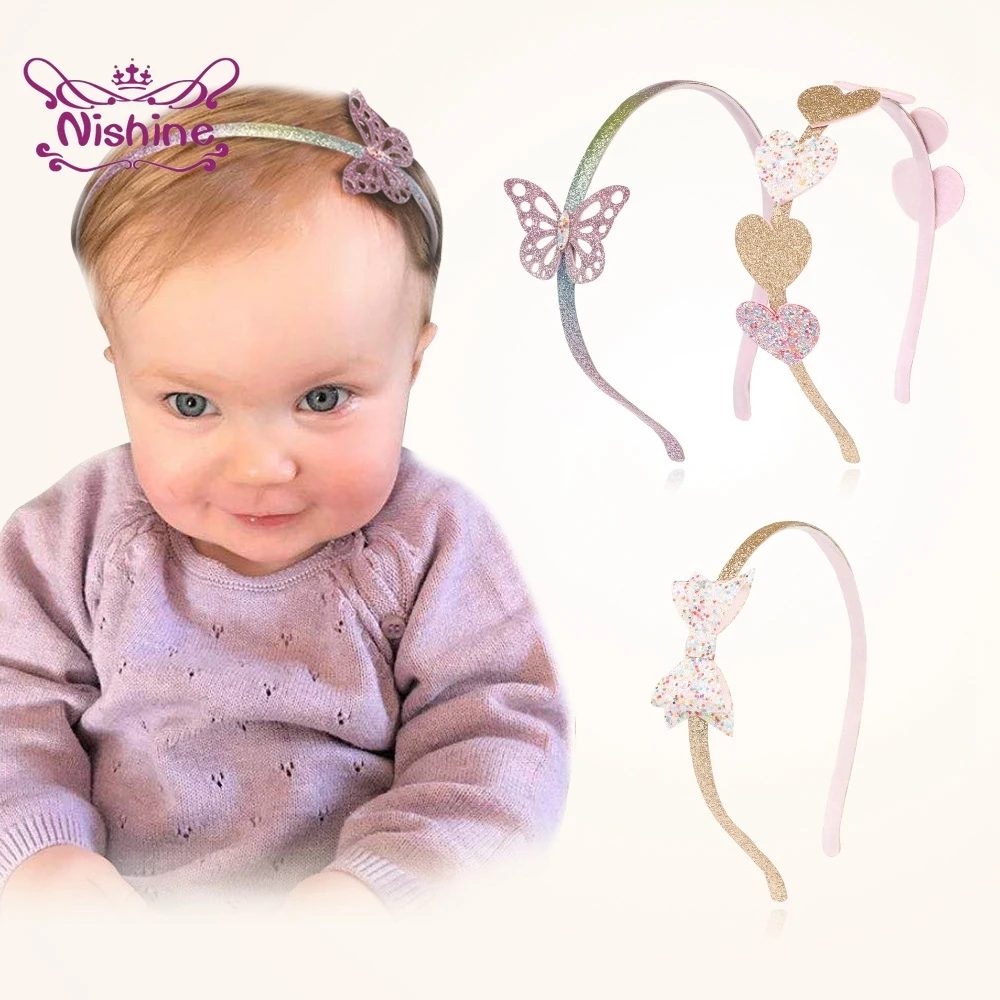 1 pz carino cuore fiocchi farfalla fasce ragazze Glitter Bling fatti a mano bambini fascia per la testa per adolescenti bambino Toddlers accessori per capelli