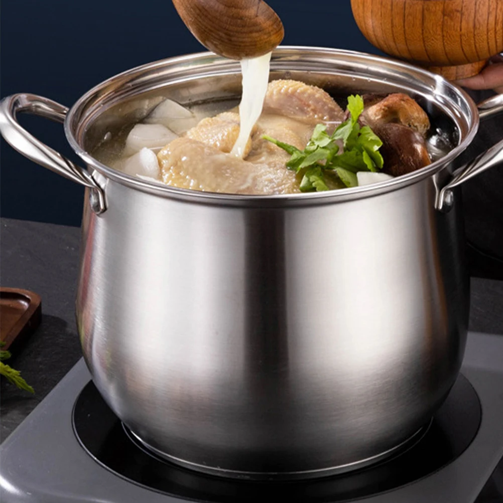 

Large Capacity Stainless Steel Stock With Lid Thickened Bottom Anti-Spill Dual Handle Pot For Stews Soups Home Kitchen