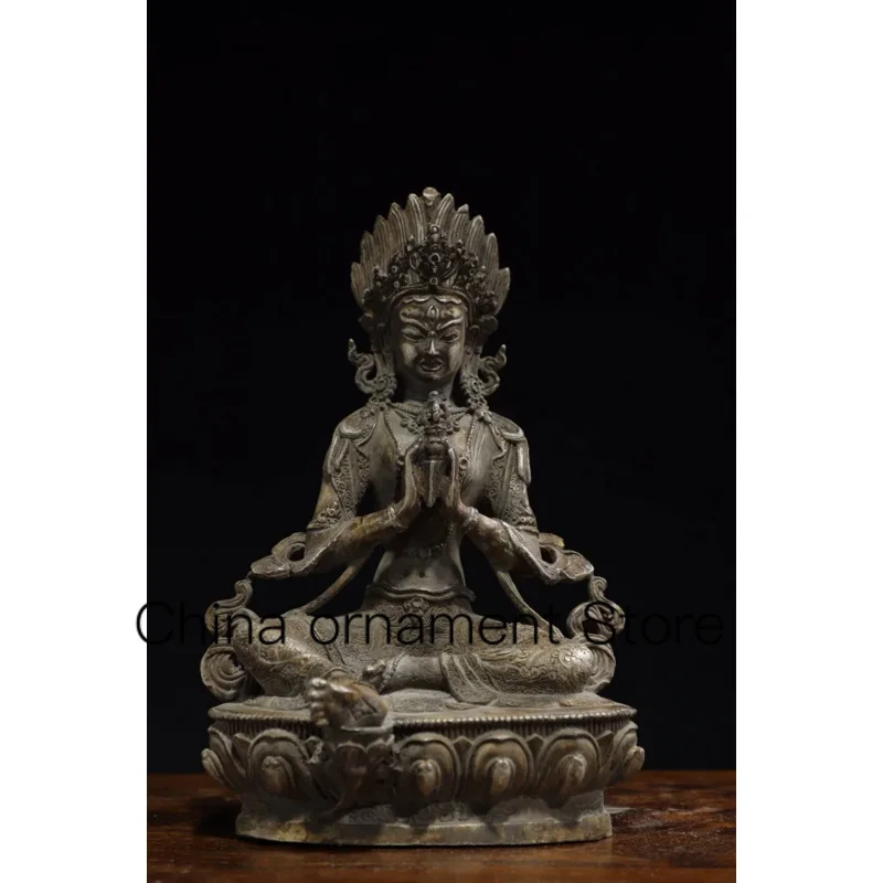 

22cm Tibetan old bronze Buddha gilded silver with angry eyes, Vajra Tara Buddha statue ornament