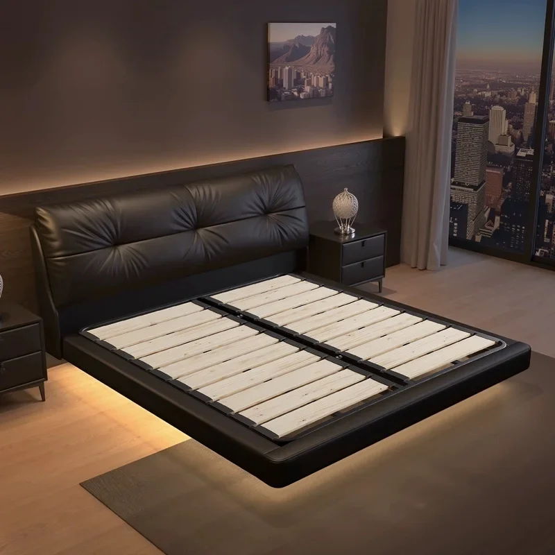 lit 180x200 200x220cm Italian suspended leather wedding bed 2 people Double bedroom beds and bed frames full size beds frame